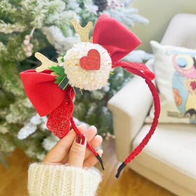 1 τεμ 2024 Χριστουγεννιάτικα αξεσουάρ μαλλιών με κορδέλα για τα μαλλιά Νέα κεφαλή κεφαλής με φιόγκο από κέρατο ελαφιού Χριστουγεννιάτικο φεστιβάλ Γλυκά και χαριτωμένα αξεσουάρ κεφαλής