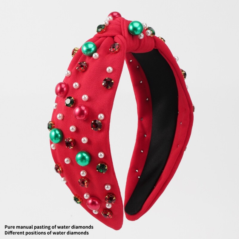 Plačios briaunos kalėdinė plaukų juosta Madinga galvos apdangalai Kalnų krištolinio mazgo galvos juostos imitacija perlo raudona žalia krištoliniai karoliukai plaukų juosta