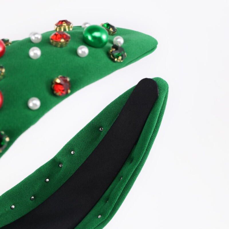 Plačios briaunos kalėdinė plaukų juosta Madinga galvos apdangalai Kalnų krištolinio mazgo galvos juostos imitacija perlo raudona žalia krištoliniai karoliukai plaukų juosta