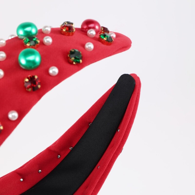 Plačios briaunos kalėdinė plaukų juosta Madinga galvos apdangalai Kalnų krištolinio mazgo galvos juostos imitacija perlo raudona žalia krištoliniai karoliukai plaukų juosta