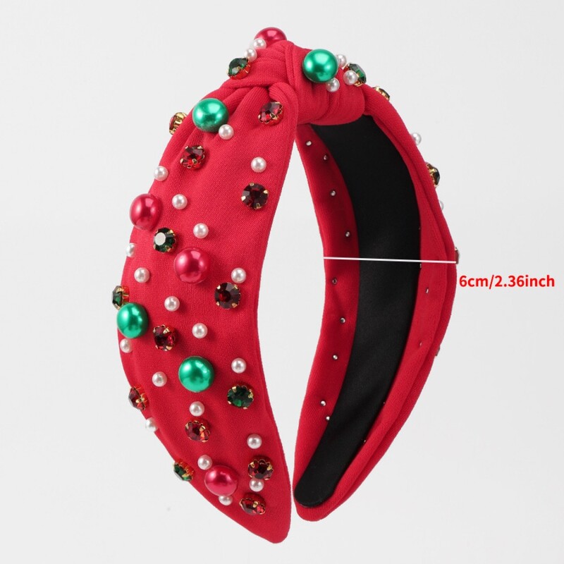 Plačios briaunos kalėdinė plaukų juosta Madinga galvos apdangalai Kalnų krištolinio mazgo galvos juostos imitacija perlo raudona žalia krištoliniai karoliukai plaukų juosta