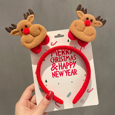 Raudona kalėdinė galvos juosta Animacinis filmas Kalėdų Senelis Sniego senelis Elnio ragas Plaukų juosta Linksmų Kalėdų dovanos vaikams Galvos apdangalai Laimingų Naujųjų Metų