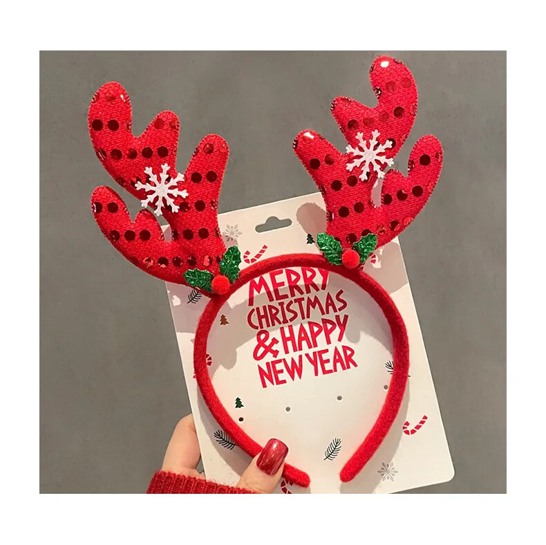 Raudona kalėdinė galvos juosta Animacinis filmas Kalėdų Senelis Sniego senelis Elnio ragas Plaukų juosta Linksmų Kalėdų dovanos vaikams Galvos apdangalai Laimingų Naujųjų Metų