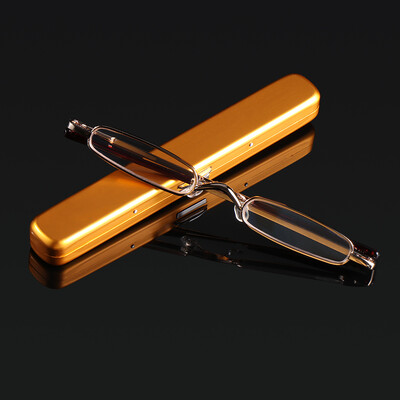 Elegantiški skaitymo akiniai, metaliniai rėmeliai, itin ploni vyriški, moteriški skaitymo akiniai, nešiojami maži skaitymo akiniai su dėkle