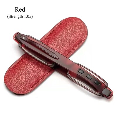 Elegantiški skaitymo akiniai, metaliniai rėmeliai, itin ploni vyriški, moteriški skaitymo akiniai, nešiojami maži skaitymo akiniai su dėkle