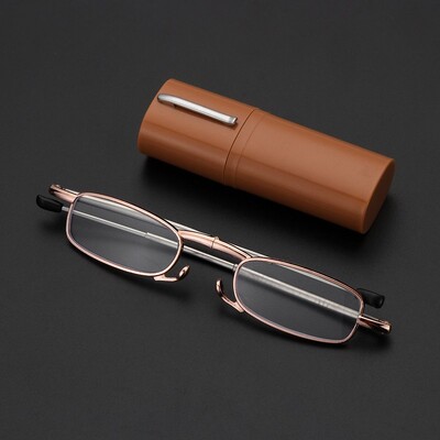Elegantiški skaitymo akiniai, metaliniai rėmeliai, itin ploni vyriški, moteriški skaitymo akiniai, nešiojami maži skaitymo akiniai su dėkle