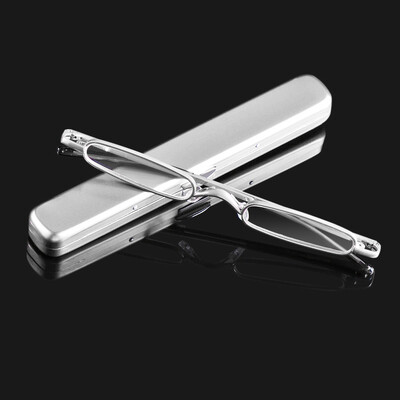 Elegantiški skaitymo akiniai, metaliniai rėmeliai, itin ploni vyriški, moteriški skaitymo akiniai, nešiojami maži skaitymo akiniai su dėkle