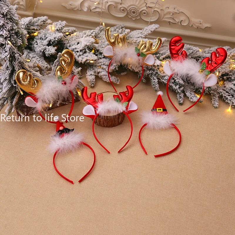 Divat karácsonyi piros masnik fejpántok női lányok klasszikus elasztikus rénszarvas agancs Mikulás haj karika Karácsonyi buli fejpántok Party Favor