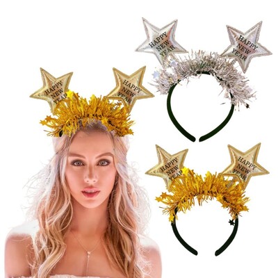 Πρωτοχρονιάτικο Star Headband Χρυσό Ασημένιο Αστέρι Happy New Year Christmas Party Head Band Παιδικά Ενήλικες Happy New Year Party Decor Hairband