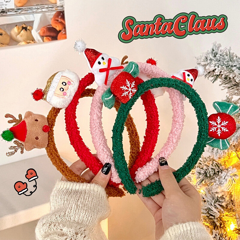 Kawaii karácsonyi plüss fejpánt aranyos rajzfilm Mikulás hóember hajkarikák karácsonyi parti haj kiegészítők karácsonyi ajándékok
