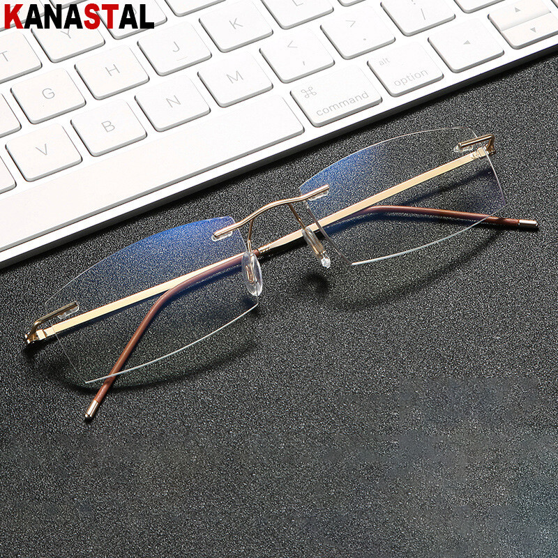 Női Olvasószemüvegek Férfi Kék Fény Fáradtsággátló Olvasás Szemüvegek Fém Üzleti Félkeret Keret nélküli HD Lencsék Presbyopic szemüvegek