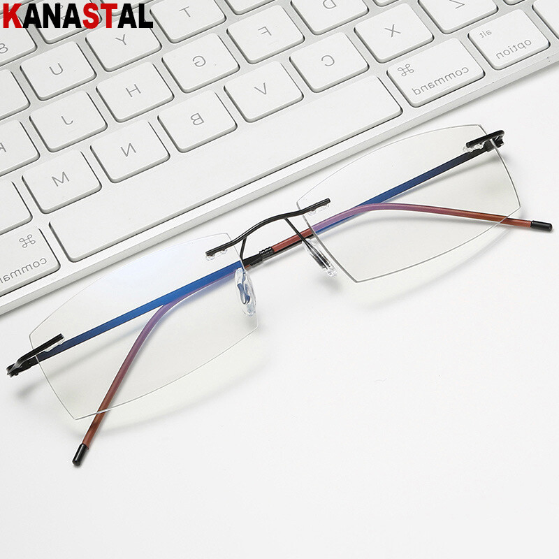 Női Olvasószemüvegek Férfi Kék Fény Fáradtsággátló Olvasás Szemüvegek Fém Üzleti Félkeret Keret nélküli HD Lencsék Presbyopic szemüvegek