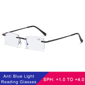 Keret nélküli szemüvegek férfiaknak, sugárzás kék filmes olvasószemüvegek nőknek üzleti használatra. Négyzetre kapható szemüvegek olvasáshoz