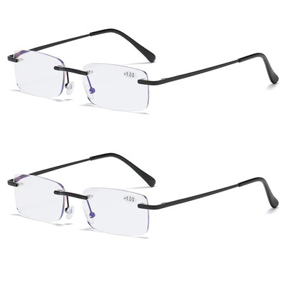 Keret nélküli szemüvegek férfiaknak, sugárzás kék filmes olvasószemüvegek nőknek üzleti használatra. Négyzetre kapható szemüvegek olvasáshoz