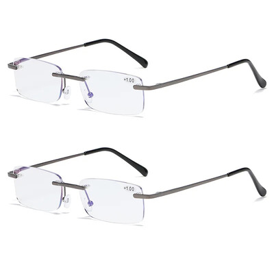 Keret nélküli szemüvegek férfiaknak, sugárzás kék filmes olvasószemüvegek nőknek üzleti használatra. Négyzetre kapható szemüvegek olvasáshoz