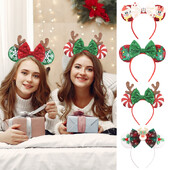 Nauja Disney kalėdinė pelės ausų galvos juosta 5 colių blizgučių lanko plaukų juosta mergaičių festivalio vakarėliui Cosplay „pasidaryk pats“ moterų plaukų aksesuarai