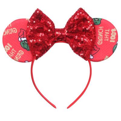 Nauja Disney kalėdinė pelės ausų galvos juosta 5 colių blizgučių lanko plaukų juosta mergaičių festivalio vakarėliui Cosplay „pasidaryk pats“ moterų plaukų aksesuarai