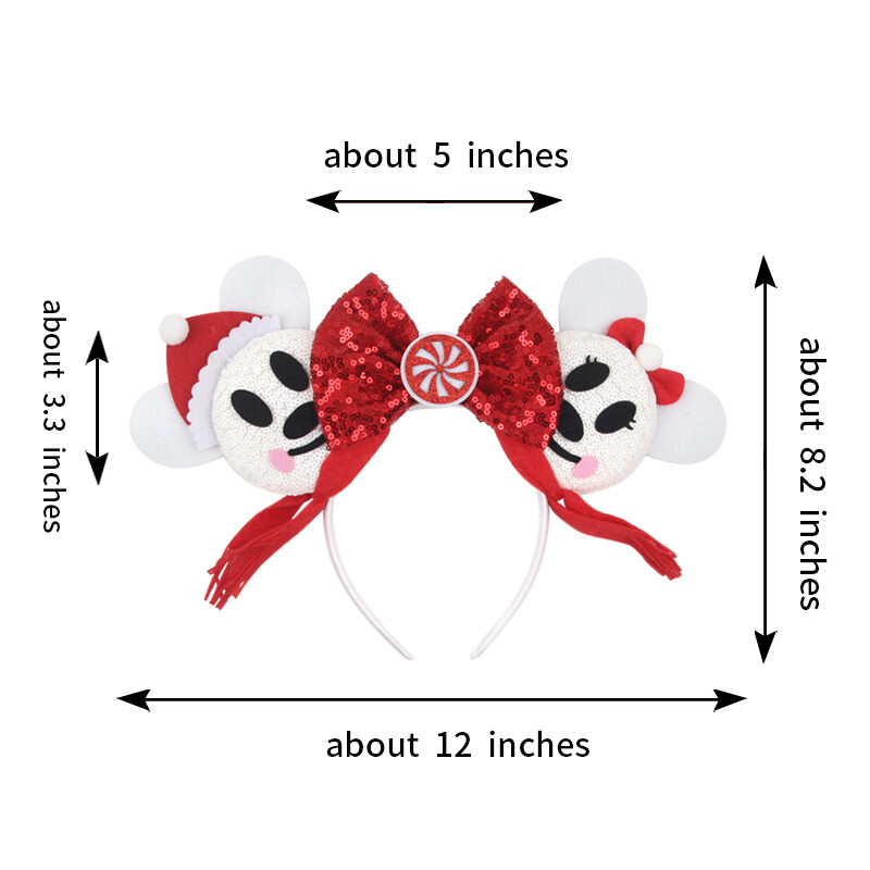 Nauja Disney kalėdinė pelės ausų galvos juosta 5 colių blizgučių lanko plaukų juosta mergaičių festivalio vakarėliui Cosplay „pasidaryk pats“ moterų plaukų aksesuarai