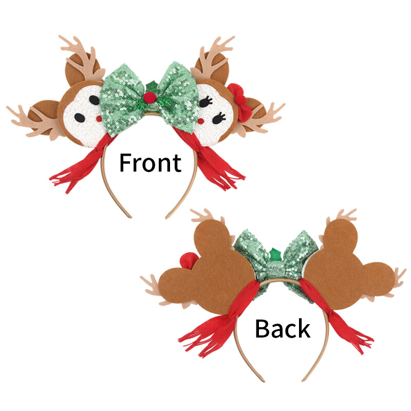 Nauja Disney kalėdinė pelės ausų galvos juosta 5 colių blizgučių lanko plaukų juosta mergaičių festivalio vakarėliui Cosplay „pasidaryk pats“ moterų plaukų aksesuarai