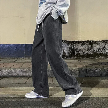 2024 Νέα Streetwear Loose Jeans Ανδρικά Μόδα Κορεατικού στυλ Φαρδιά ίσια παντελόνια με φαρδύ πόδι Ανδρικά επώνυμα ρούχα μαύρο ανοιχτό μπλε