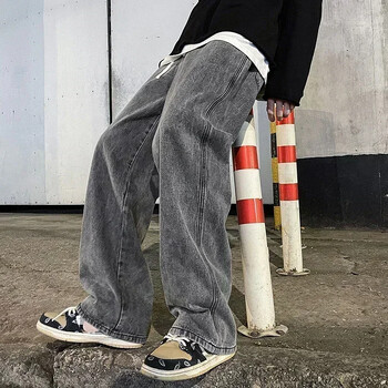 2024 Νέα Streetwear Loose Jeans Ανδρικά Μόδα Κορεατικού στυλ Φαρδιά ίσια παντελόνια με φαρδύ πόδι Ανδρικά επώνυμα ρούχα μαύρο ανοιχτό μπλε