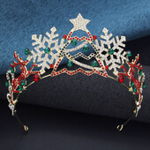 Naujųjų metų raudonos ir žalios spalvos Tiaras Galvos juostos Kalėdoms Karūna Kalnų krištolo žvaigždės Karūna Plaukai Papuošalai Dovanos Priedai