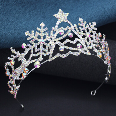 Naujųjų metų raudonos ir žalios spalvos Tiaras Galvos juostos Kalėdoms Karūna Kalnų krištolo žvaigždės Karūna Plaukai Papuošalai Dovanos Priedai