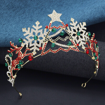 Naujųjų metų raudonos ir žalios spalvos Tiaras Galvos juostos Kalėdoms Karūna Kalnų krištolo žvaigždės Karūna Plaukai Papuošalai Dovanos Priedai