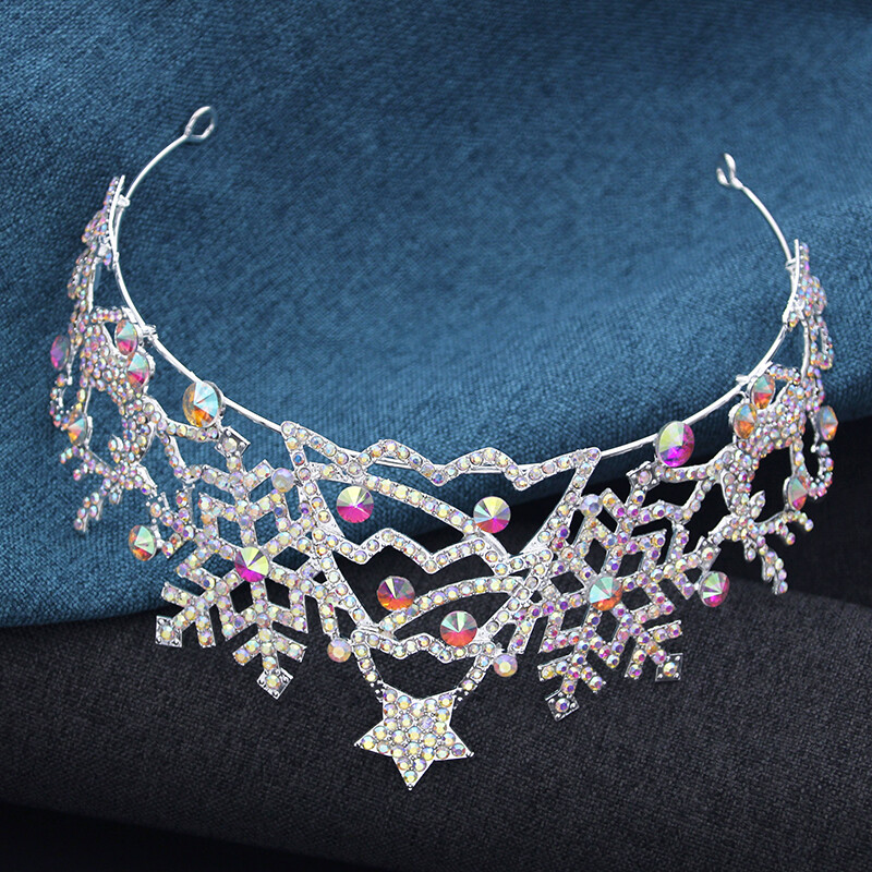 Naujųjų metų raudonos ir žalios spalvos Tiaras Galvos juostos Kalėdoms Karūna Kalnų krištolo žvaigždės Karūna Plaukai Papuošalai Dovanos Priedai