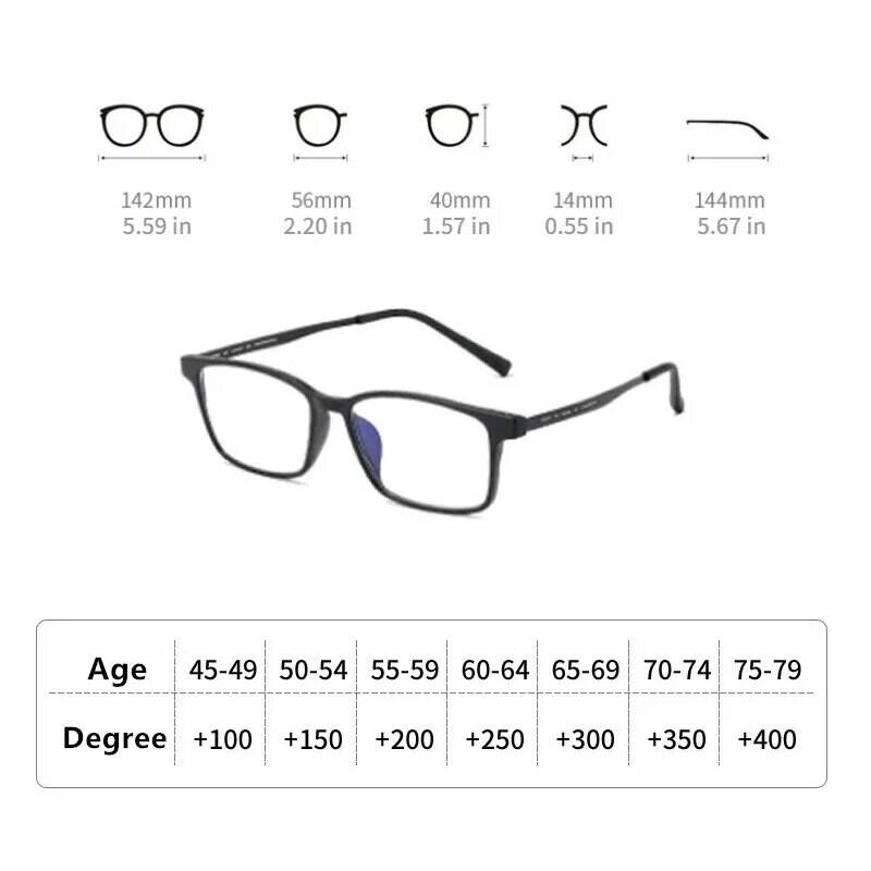 Aukštos kokybės titano rėmo skaitymo akiniai moterims ir vyrams Anti Blue Light Presbyopia akiniai su dioptrija nuo +1,0 iki +4,0