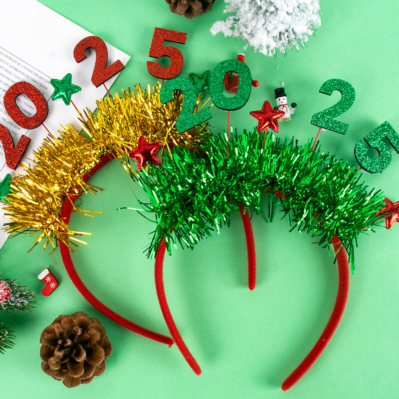 Laimingų Naujųjų Metų puošmena 2025 Blizgantis auksinis sidabras Žvaigždės blizgučiai galvos apdangalas Naujųjų metų vakarėlio fotorekvizitai Kalėdų Naujųjų metų vakarėlis