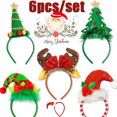 6 τμχ/σετ Χριστουγεννιάτικη κορδέλα κεφαλής Παιδική διακόσμηση για ενήλικες Δώρο Χριστουγεννιάτικο καπέλο Χριστουγεννιάτικο δέντρο κεφαλόδεσμος Αξεσουάρ μαλλιών