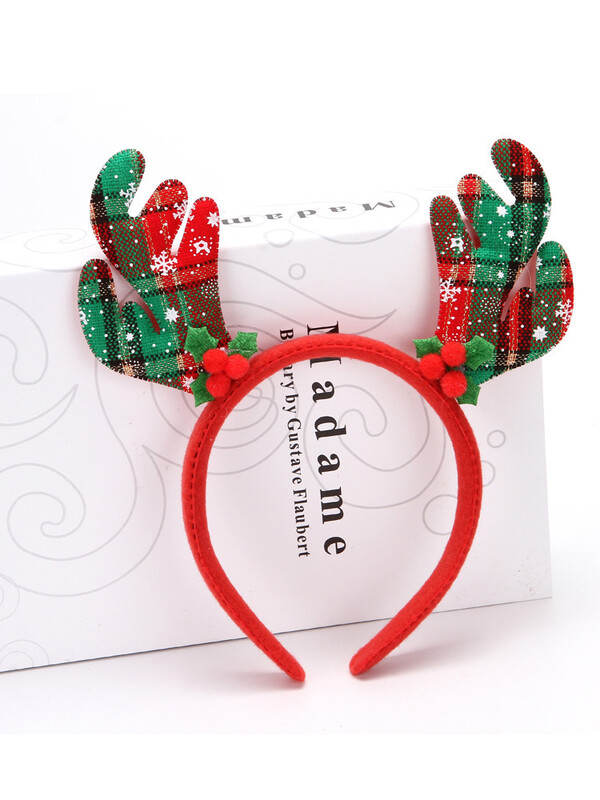 2023 ΝΕΑ Χριστουγεννιάτικα χριστουγεννιάτικα στεφάνια με στάμπα με καρό κόκκινο παπιγιόν με νήμα από γυαλί Χριστουγεννιάτικα διακοσμητικά με κορδέλα για το κεφάλι