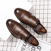 Férfi kézzel készített kényelmes divattrend Klasszikus divat üzleti PU barna retro cipők alacsony sarkú alkalmi férfi ruha cipők