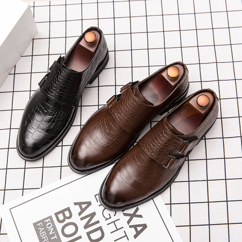 Férfi kézzel készített kényelmes divattrend Klasszikus divat üzleti PU barna retro cipők alacsony sarkú alkalmi férfi ruha cipők