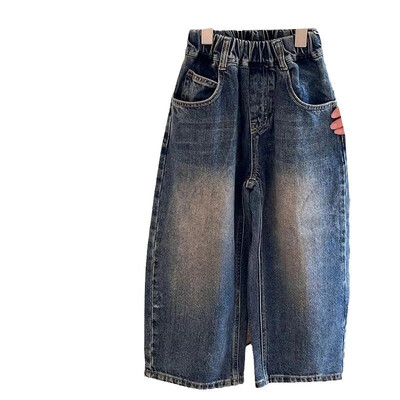 Modes korejiešu bērnu džinsu bikses 2024. gada pavasaris, rudens, bērnu apģērbi, jauni, retro stila, ikdienišķas, kokvilnas platas bikses, 2-10 g.