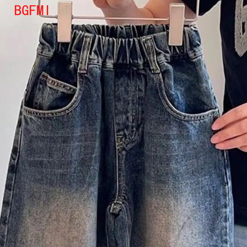 Modes korejiešu bērnu džinsu bikses 2024. gada pavasaris, rudens, bērnu apģērbi, jauni, retro stila, ikdienišķas, kokvilnas platas bikses, 2-10 g.