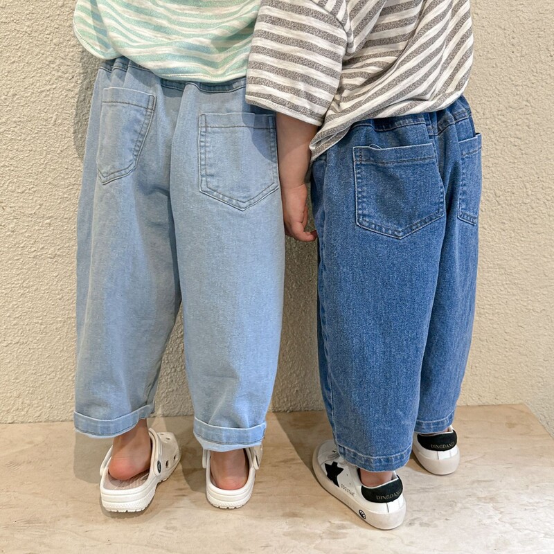 szarvas jonmi 2023 tavasz, új koreai stílusú, gyerek bő, alkalmi farmernadrág, egyszínű tipegő gyerek farmer nadrág