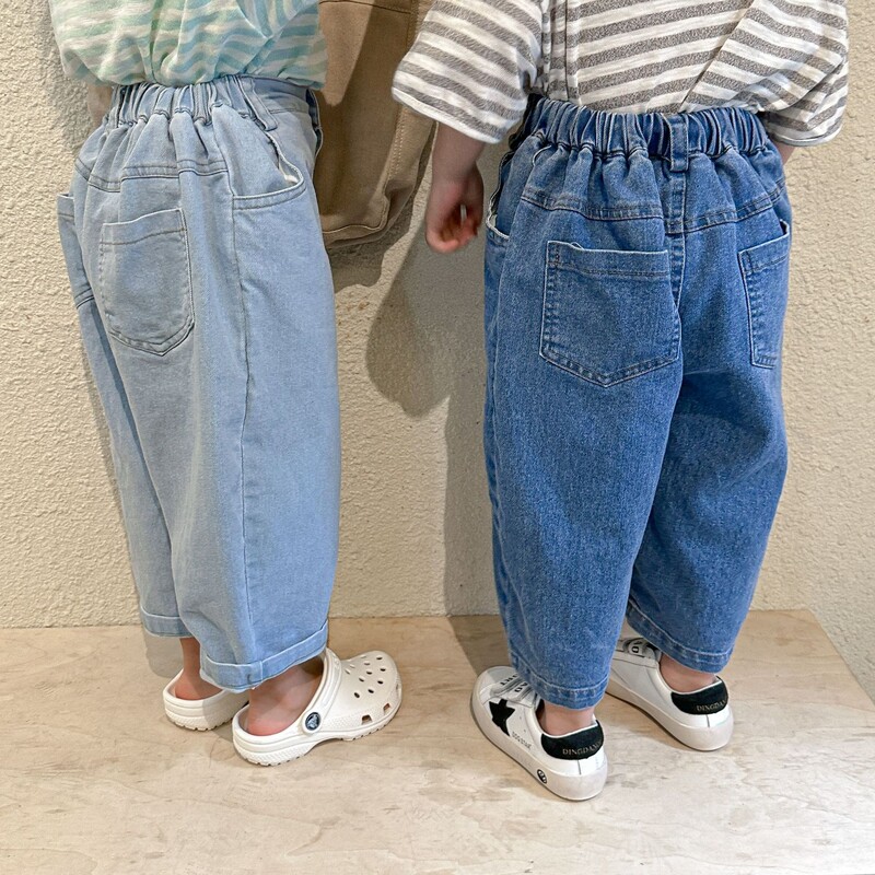 szarvas jonmi 2023 tavasz, új koreai stílusú, gyerek bő, alkalmi farmernadrág, egyszínű tipegő gyerek farmer nadrág