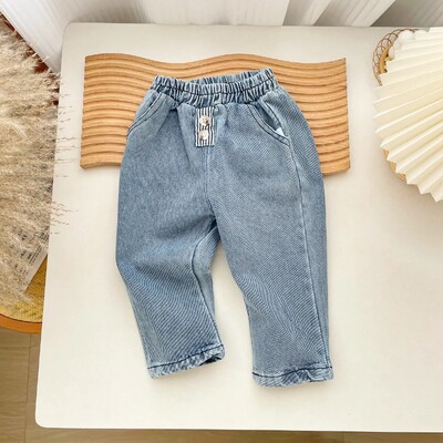 Rudens/ziemas vienkrāsaini džinsi bērniem Mīkstas ikdienas bikses 0-3 gadus veciem zēniem Modernas vienkāršas bikses