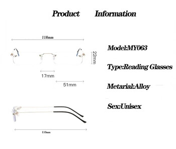 Очки Anti-Blue Rimless Γυαλιά Ανάγνωσης Τετράγωνα Μεταλλικά Πρεσβυωπικά Γυαλιά Οράσεως Ανδρικά Γυαλιά για Όραση +1,0 έως +4,0