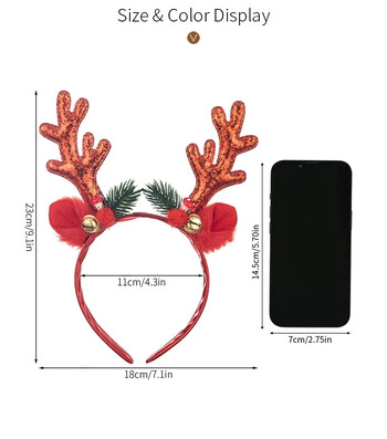 Коледна лента за глава с камбана на лос Еленови рога Рокля за коса Коледни шапки с борови иглички Весела Коледа Реквизит за снимки Честита Нова Година 2025