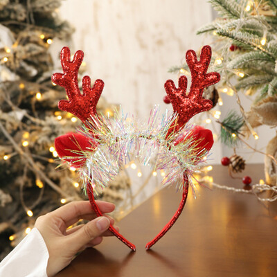 Kalėdinė briedžio varpelio galvos juosta Elnio ragai Plaukų suknelė Kalėdinė pušų spyglių galvos apdangalai Linksmų Kalėdų fotorekvizitas Laimingų Naujųjų 2025 metų