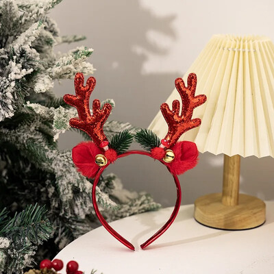 Kalėdinė briedžio varpelio galvos juosta Elnio ragai Plaukų suknelė Kalėdinė pušų spyglių galvos apdangalai Linksmų Kalėdų fotorekvizitas Laimingų Naujųjų 2025 metų