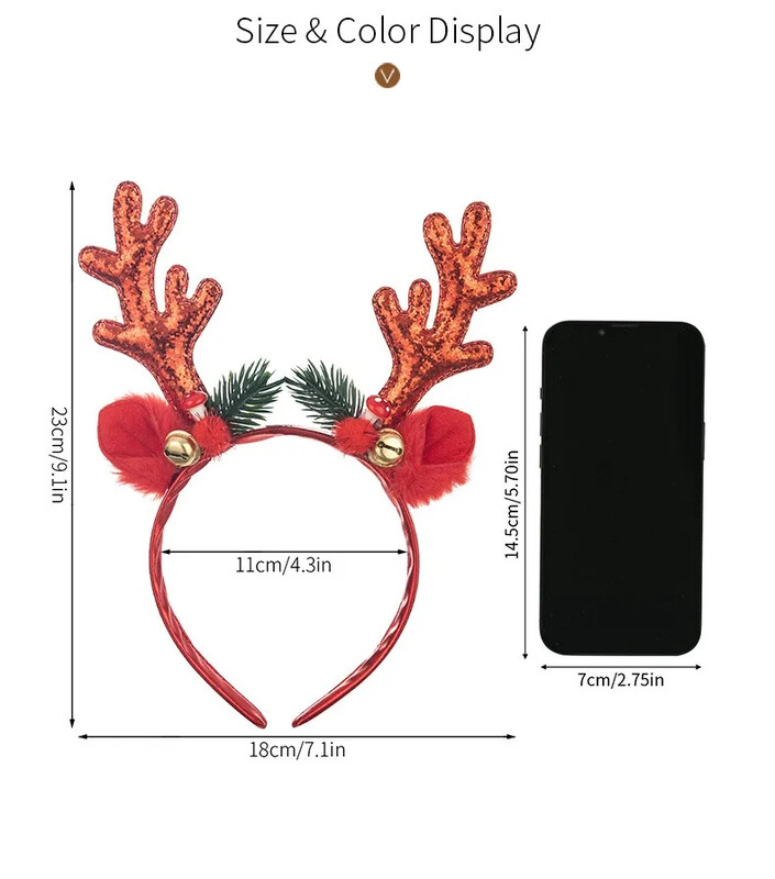 Kalėdinė briedžio varpelio galvos juosta Elnio ragai Plaukų suknelė Kalėdinė pušų spyglių galvos apdangalai Linksmų Kalėdų fotorekvizitas Laimingų Naujųjų 2025 metų