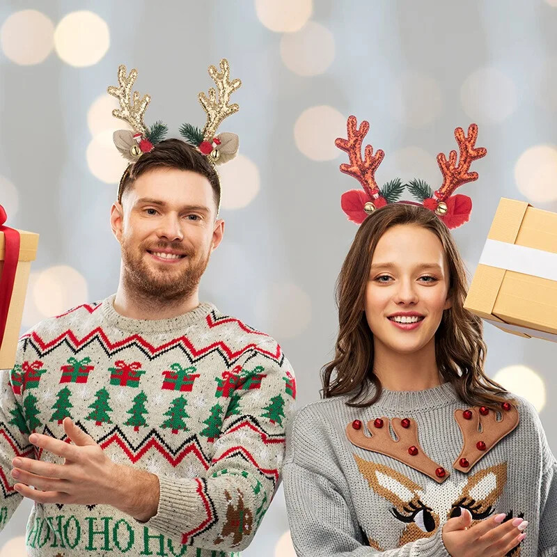 Kalėdinė briedžio varpelio galvos juosta Elnio ragai Plaukų suknelė Kalėdinė pušų spyglių galvos apdangalai Linksmų Kalėdų fotorekvizitas Laimingų Naujųjų 2025 metų