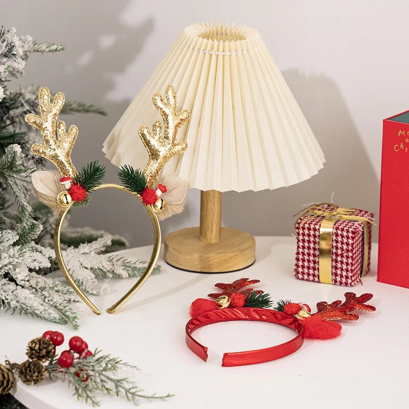 Kalėdinė briedžio varpelio galvos juosta Elnio ragai Plaukų suknelė Kalėdinė pušų spyglių galvos apdangalai Linksmų Kalėdų fotorekvizitas Laimingų Naujųjų 2025 metų