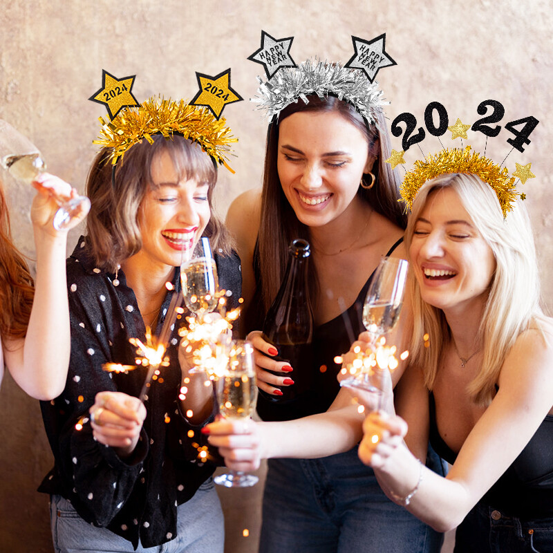 Naujųjų metų galvos apdangalai Blizgučiai auksiniai sidabriniai blizgučiai plaukų juostos moterims mergaitėms plaukų lankelis Naujųjų metų išvakarės Kalėdų vakarėlio plaukų aksesuarai