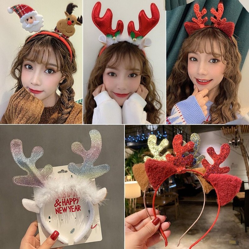 Aranyos rajzfilm karácsonyi fejpánt Puff szarvas fül nagy masni hajpánt Cosplay kellék bolyhos plüss gyerek fejfedő