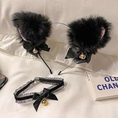 Αυτιά Cat Fox Ears Μαλακό βελούδινο κολιέ με καμπάνα με φιόγκο κολιέ Χριστουγεννιάτικο πάρτι Halloween Cosplay Prop Σετ κεφαλής 2 τμχ